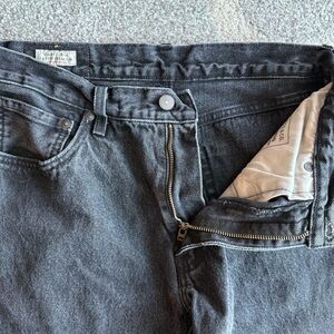 VTG Levis 555 Big “E” Mens Straight Leg Black Dark Wash Regular Fit Button Zip